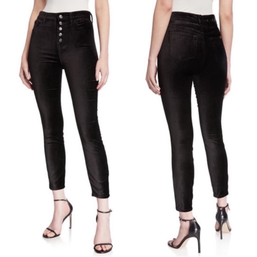 NWT 7 For All Mankind High Rise Ankle Skinny Button Fly Black Velvet Pants 25